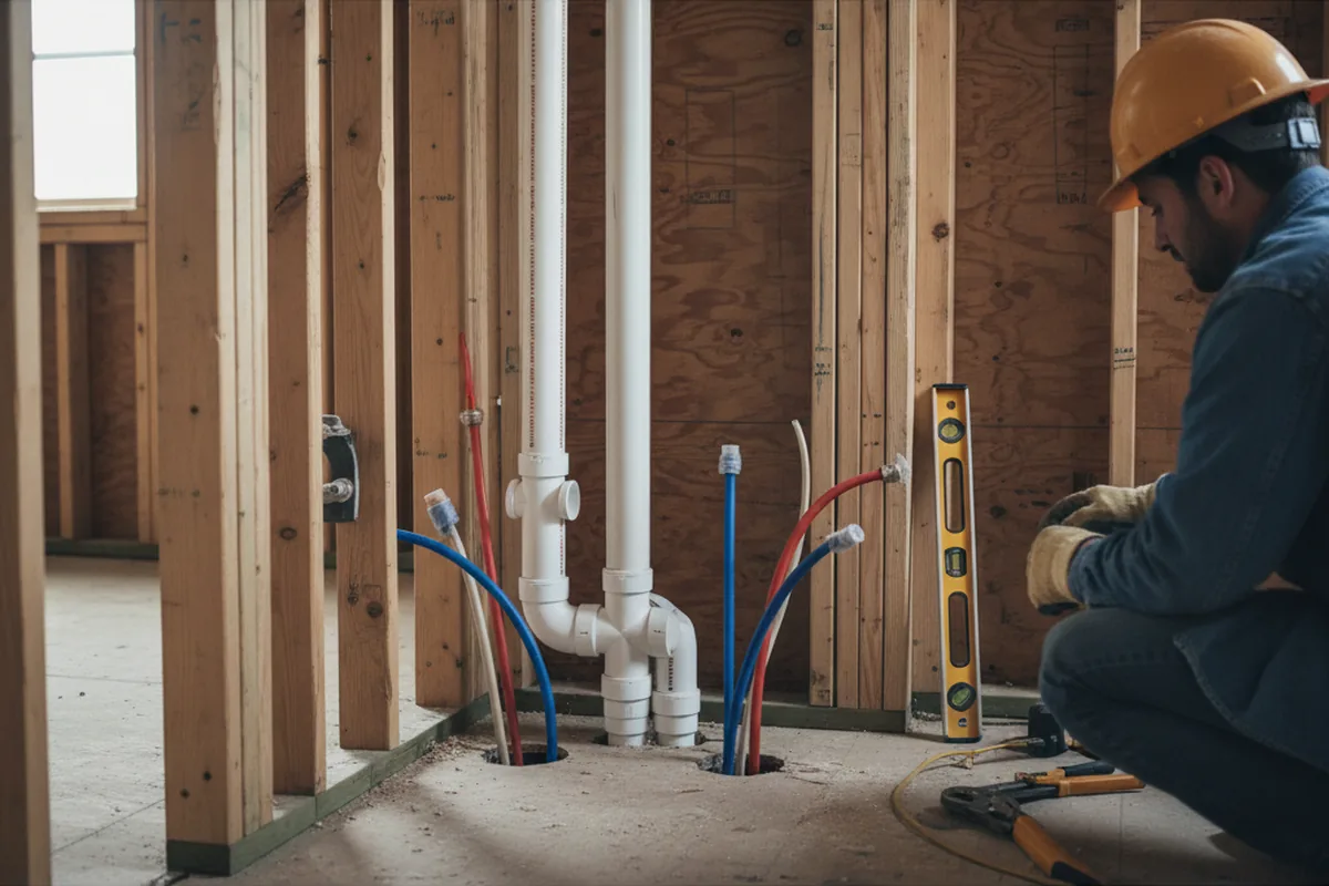 Drain and supply rough-in during Leak Detection in Booneville